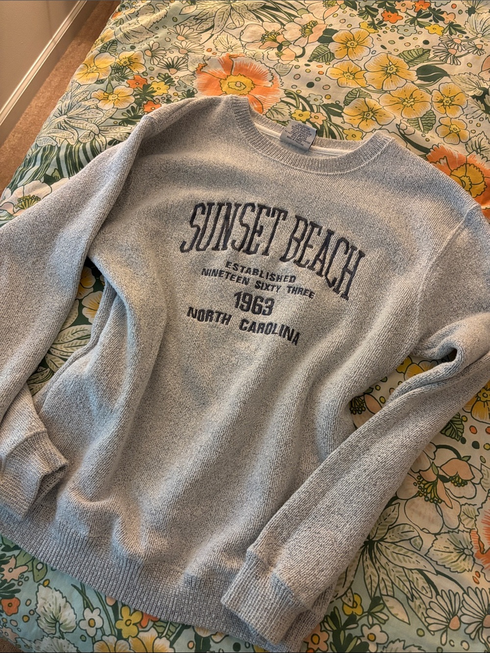 Sunset Beach Embroidered Crewneck Sweater - Light Gray